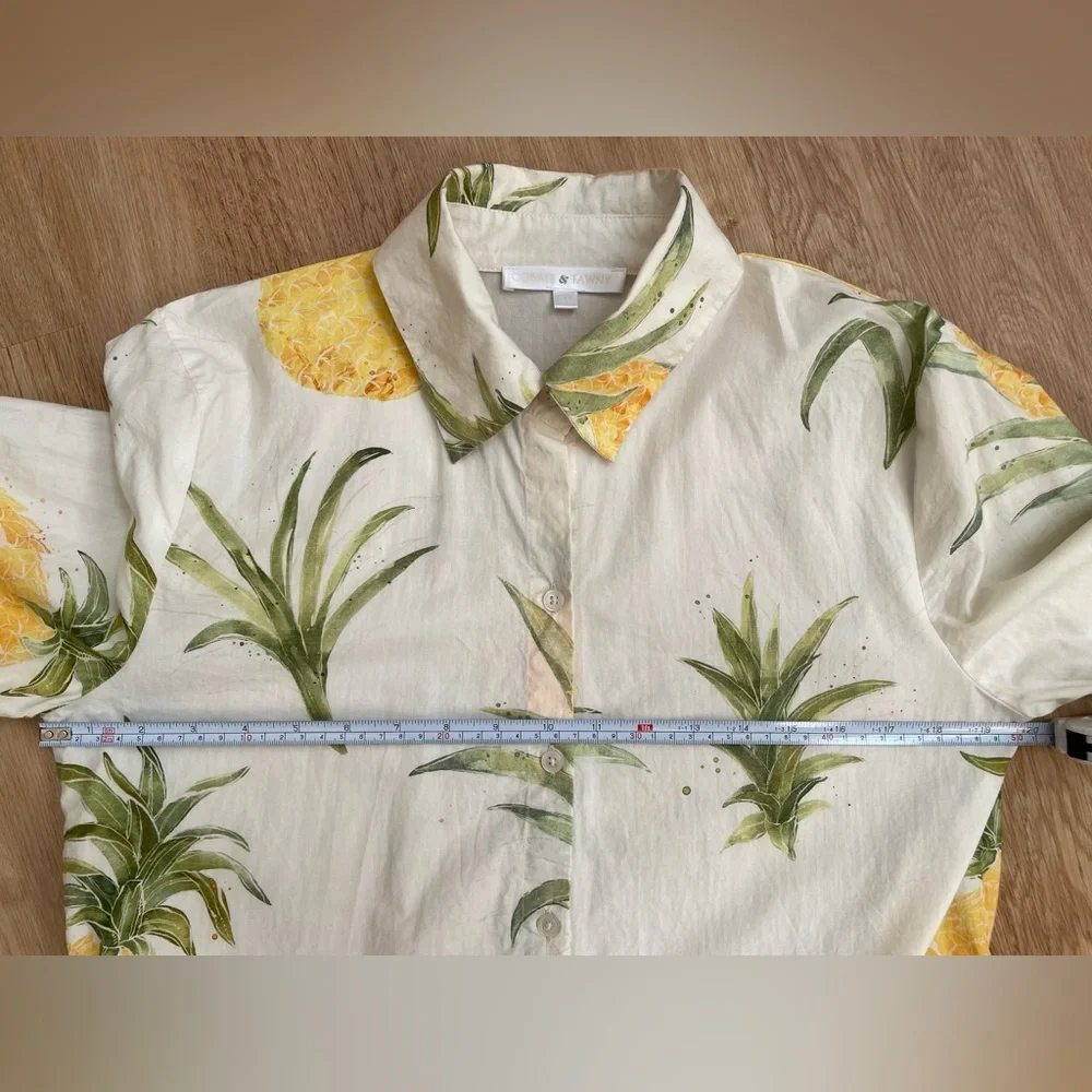 Pineapple shirt dress Hawaiian fit flare Cobalt Tawny medium button up boutique - Picture 7 of 10